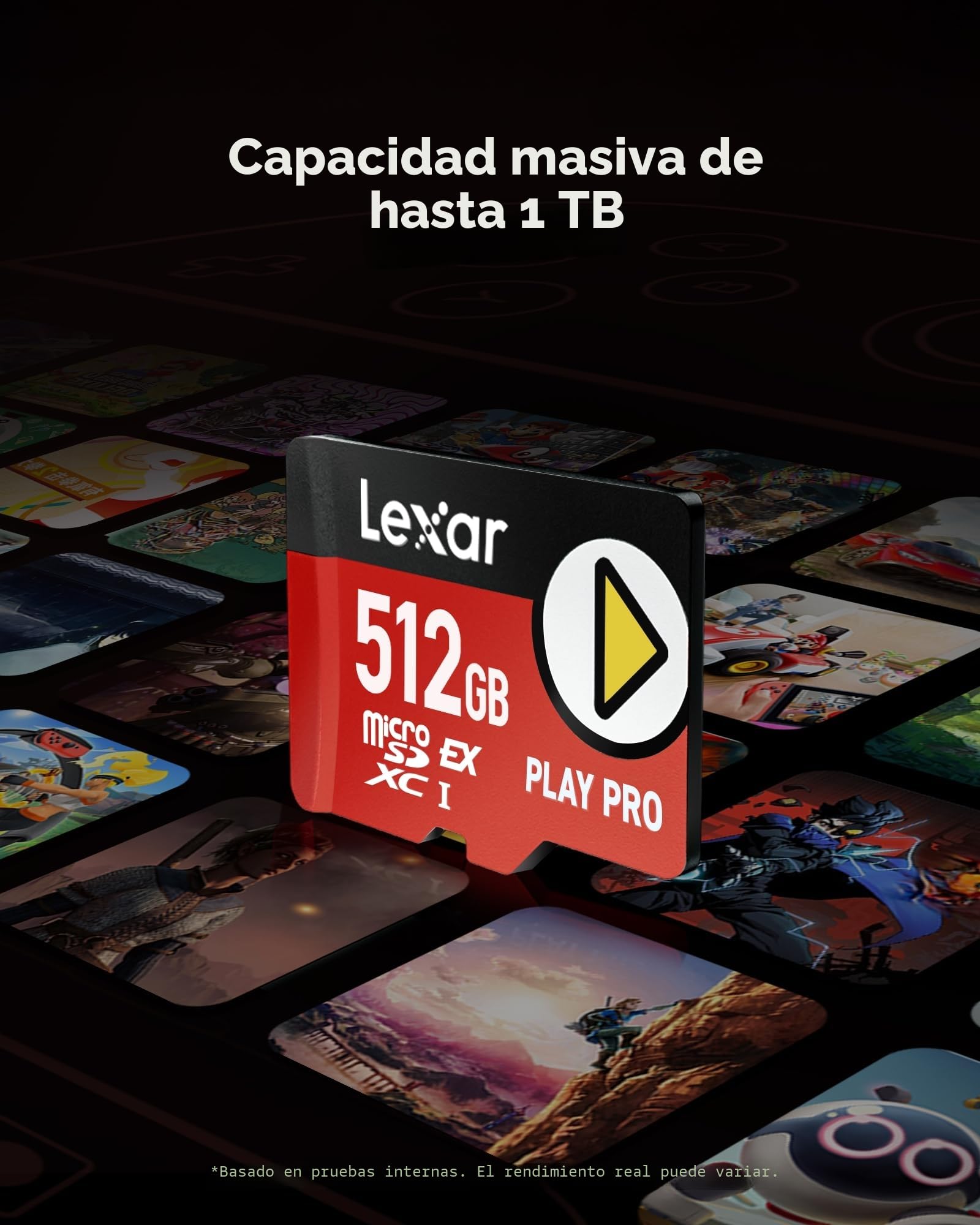 Lexar Play Pro Tarjeta Micro SD Express 512GB, hasta 900MB/s Lectura, 600MB/s Escritura, optimizado para Gaming, Alta Velocidad para Consolas portátiles, Switch, Dispositivos de Juego portátiles