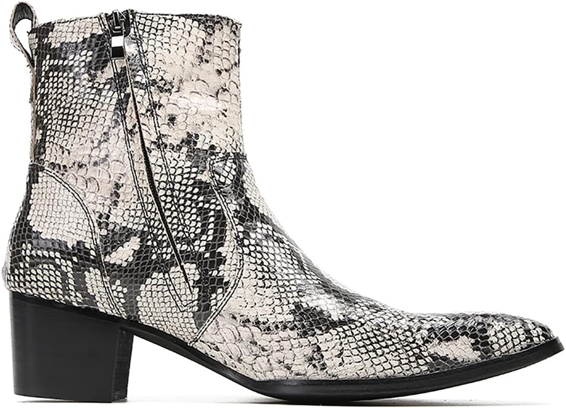 Santimon Mens Motorcycle Boots Party Dress Chelsea Leather Nakeskin Texture Cowboy Boots for Men Fashion Casual Handmade Western Boots