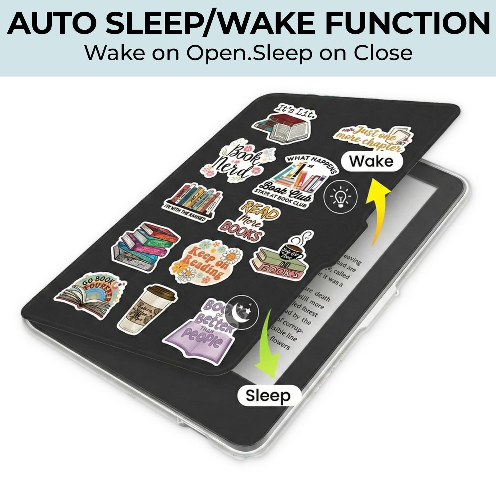 Funda para lector electrónico, compatible con Tolino Shine Color/Shine 5/4 y Kobo Clara Colour/BW/2E, delgada, sueño/despertar automático, incluye 50 pegatinas retro para lectura - 3