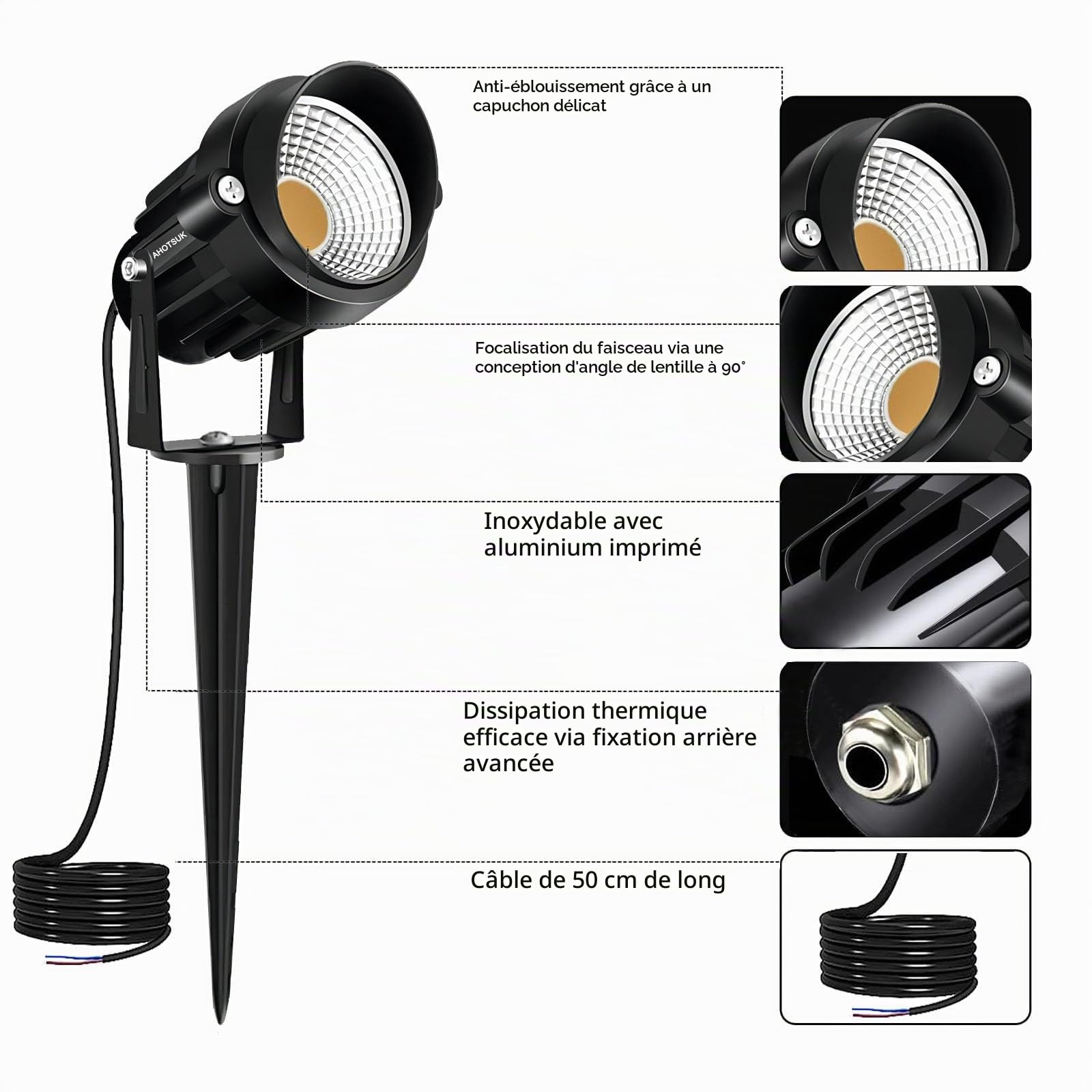4PCS Éclairage Extérieur à Piquer COB 10W 12V IP66 Étanche Orientable Projecteur Spot Led Lampe de Jardin Éclairage pour Chemins Plantes Balcon Terrasse Hôtel Pelouse LED Lumière Blanc Chaud