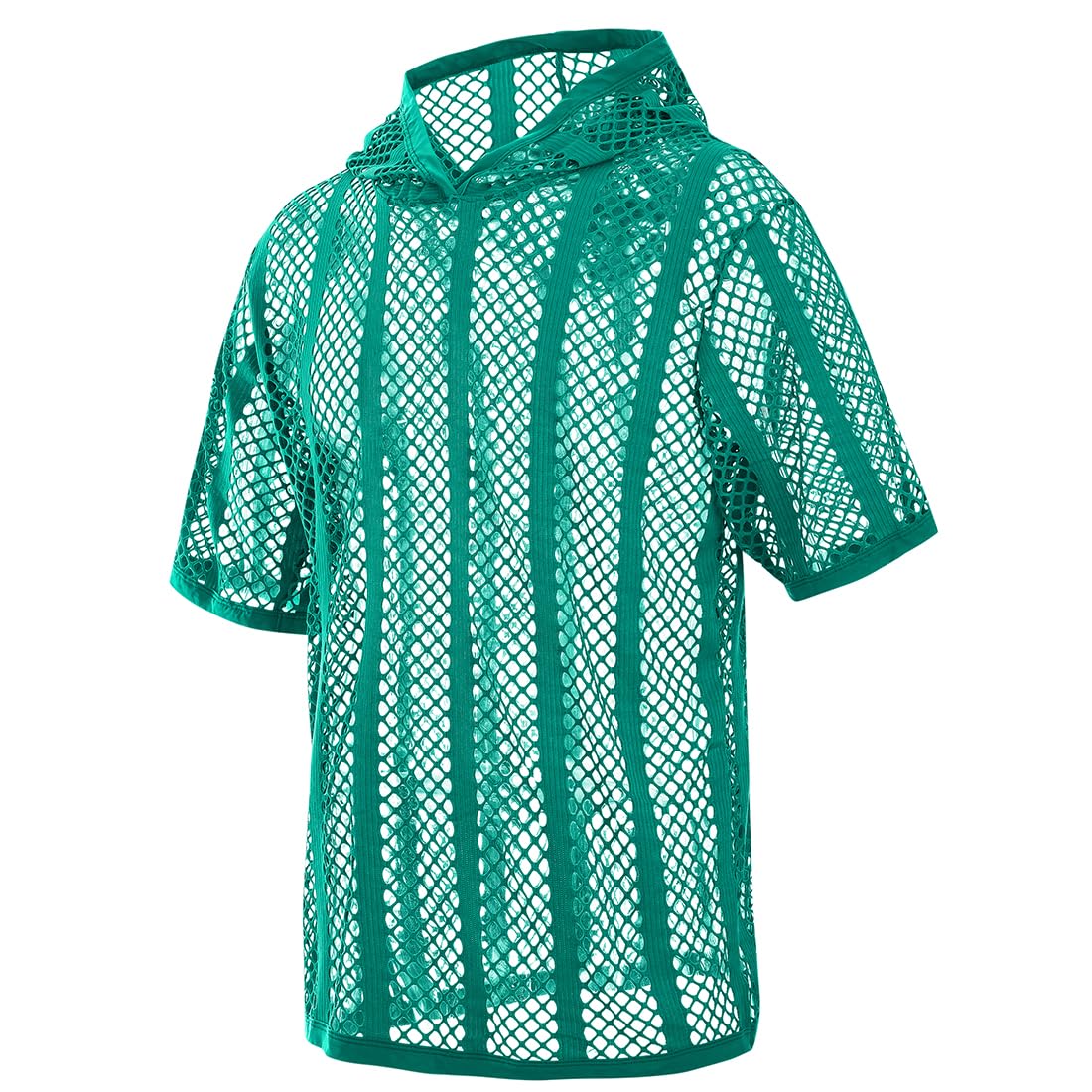 HASWECHYS Mens Fishnet Hoodies See Through Mesh Short Sleeve T-Shirt Sheer Muscle Top