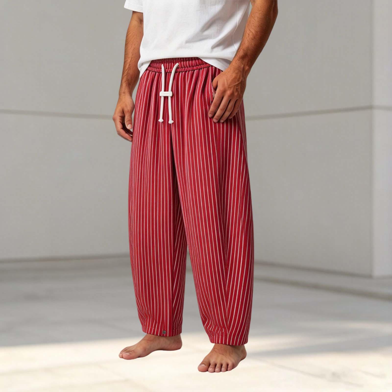 Pantaloni da jogging da uomo, lunghi, a righe, sportivi, estivi, casual, in tessuto, tinta unita, traspiranti, con coulisse e tasche, per attività all'aperto