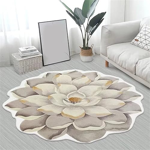 Miniatura 5 de Scceatti Alfombras de cocina de felpa de 39 pulgadas, alfombra de baño gris de transferencia de calor en forma de flor 3D, alfombra de suelo para