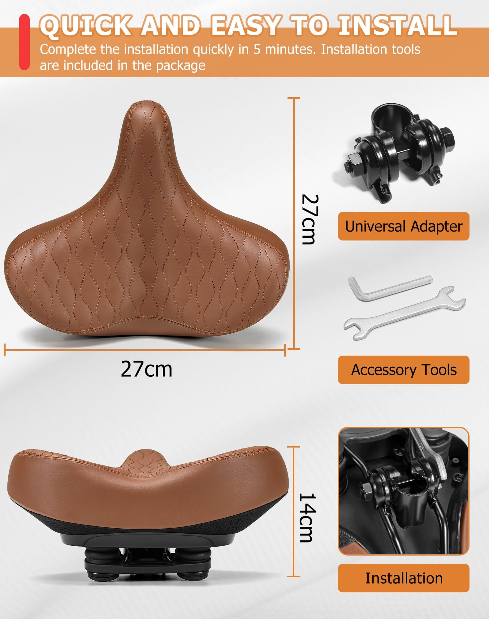 CDYWD Extra Large Sella Bici Comoda per Uomini & Donne, Memory Foam Confortevole Morbido, Ergonomico Ultrawide Sella Bici, Sostituzione Universale Sellino Bici per MTB, City Bike, Ebike, Cyclette