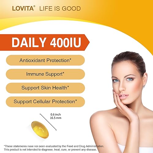 Vista 9 de Lovita Cápsulas blandas de vitamina E de 400 UI, vitamina E natural de 268 mg (como D alfa tocoferol), vitamina E vegana para una piel, cabello