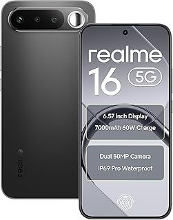 realme 16 5G Smartphone 6.57" AMOLED 120Hz Display, 8GB RAM 128 ROM 7000mAh Titan Battery 60W Fast Charge, Dual 50MP AI Camera, MediaTek Dimensity 6400 Turbo Processor, IP69 Air Black