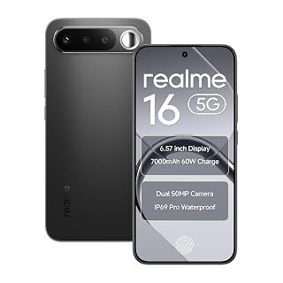 realme 16 5G Smartphone 6.57" AMOLED 120Hz Display, 8GB RAM 128 ROM 7000mAh Titan Battery 60W Fast Charge, Dual 50MP AI Camera, MediaTek Dimensity 6400 Turbo Processor, IP69 Air White