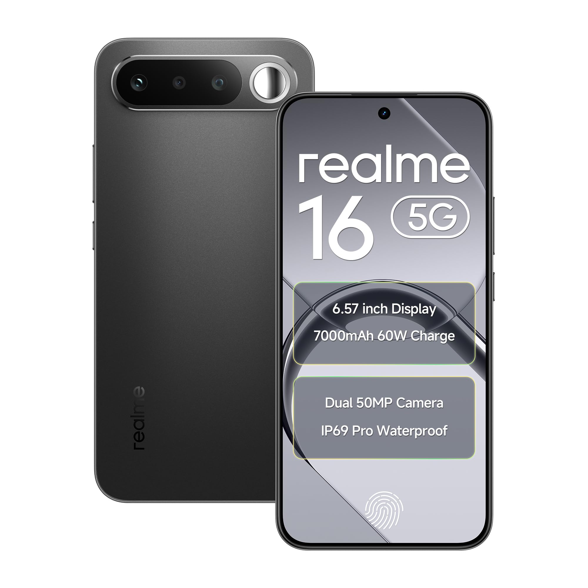 realme 16 5G Smartphone 6.57" AMOLED 120Hz Display, 8GB RAM 128 ROM 7000mAh Titan Battery 60W Fast Charge, Dual 50MP AI Camera, MediaTek Dimensity 6400 Turbo Processor, IP69 Air Black-image-33