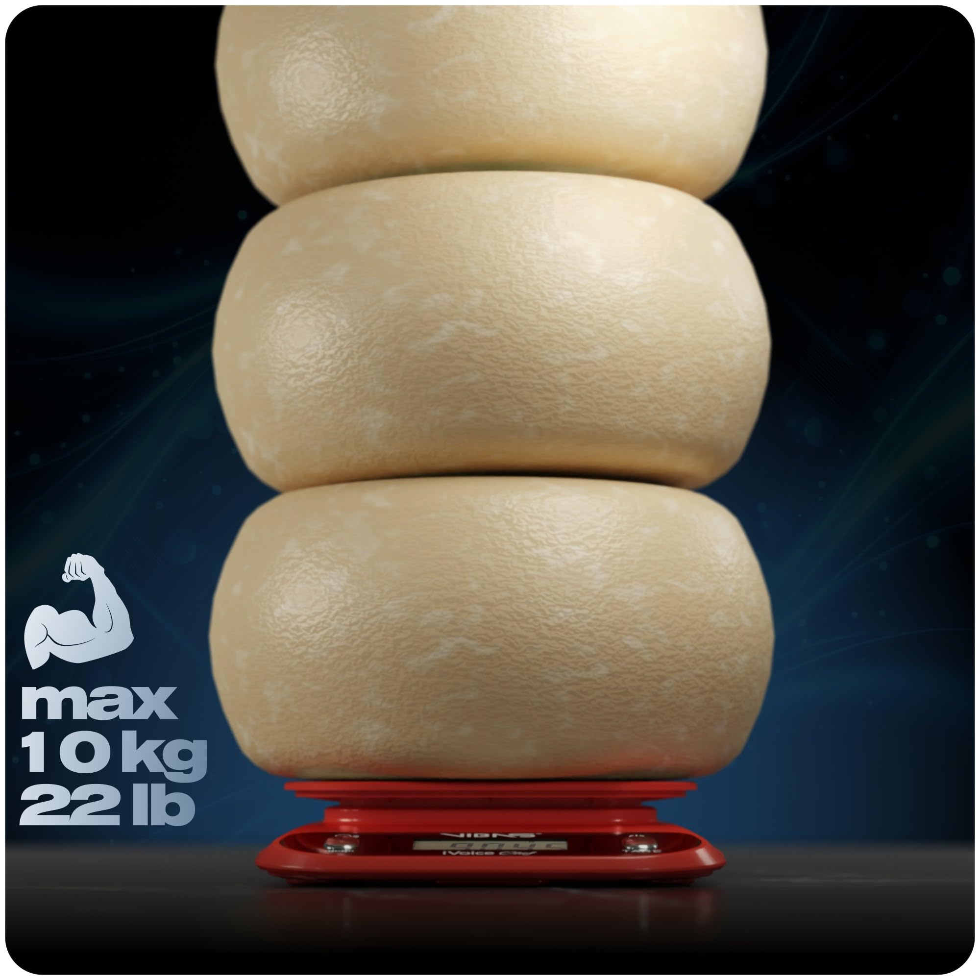 Sprechende Küchenwaage VIBAS iVoice Chef mit Schüssel, für Sehbehinderte und Senioren, 5 Sprachen, akustische Signale, Gewichtswiederholung, einstellbare Lautstärke, 10 kg, Batterien inklusive