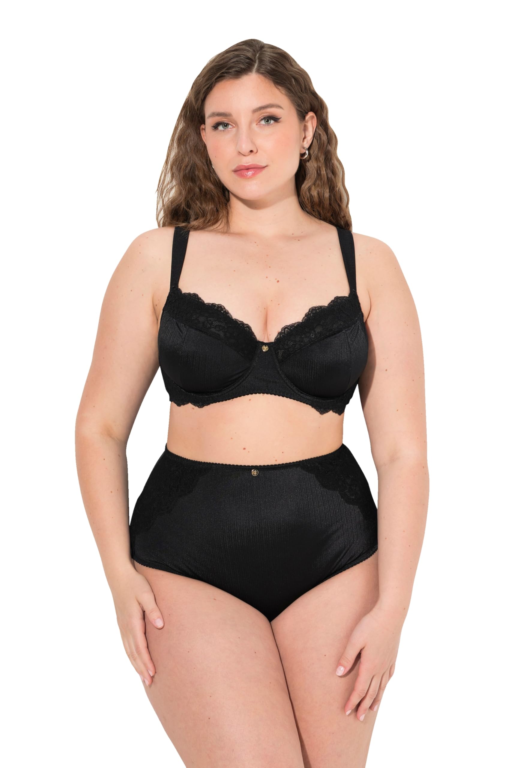 Ulla Popken Damen große Größen Übergrößen Plus Size Bügel-BH, ohne Softcups, Satin, Spitze 830416
