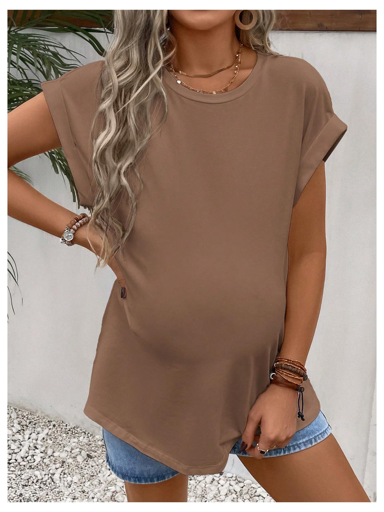 Camisetas de maternidad para mujer, cuello redondo, manga corta, camisetas de maternidad — view 5