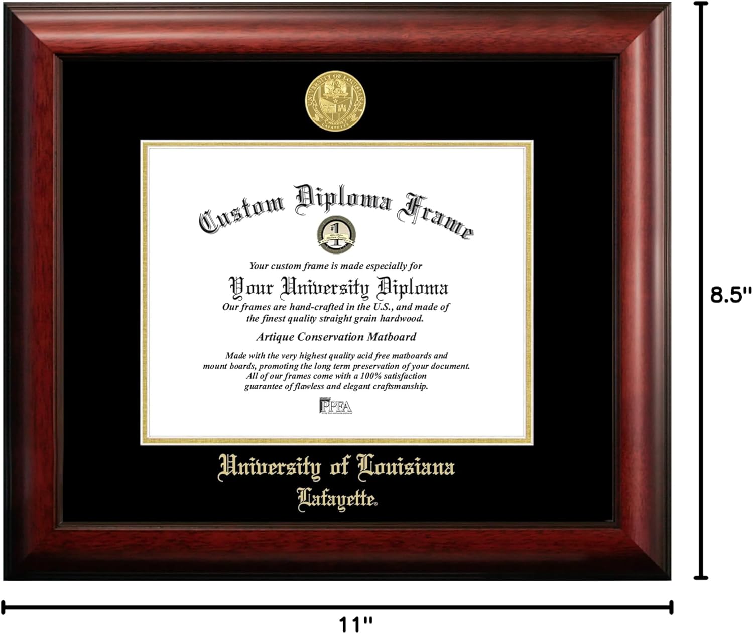 Campus Images LA993GED University of Louisiana-Lafayette Embossed Diploma Frame, 8.5" x 11", Gold