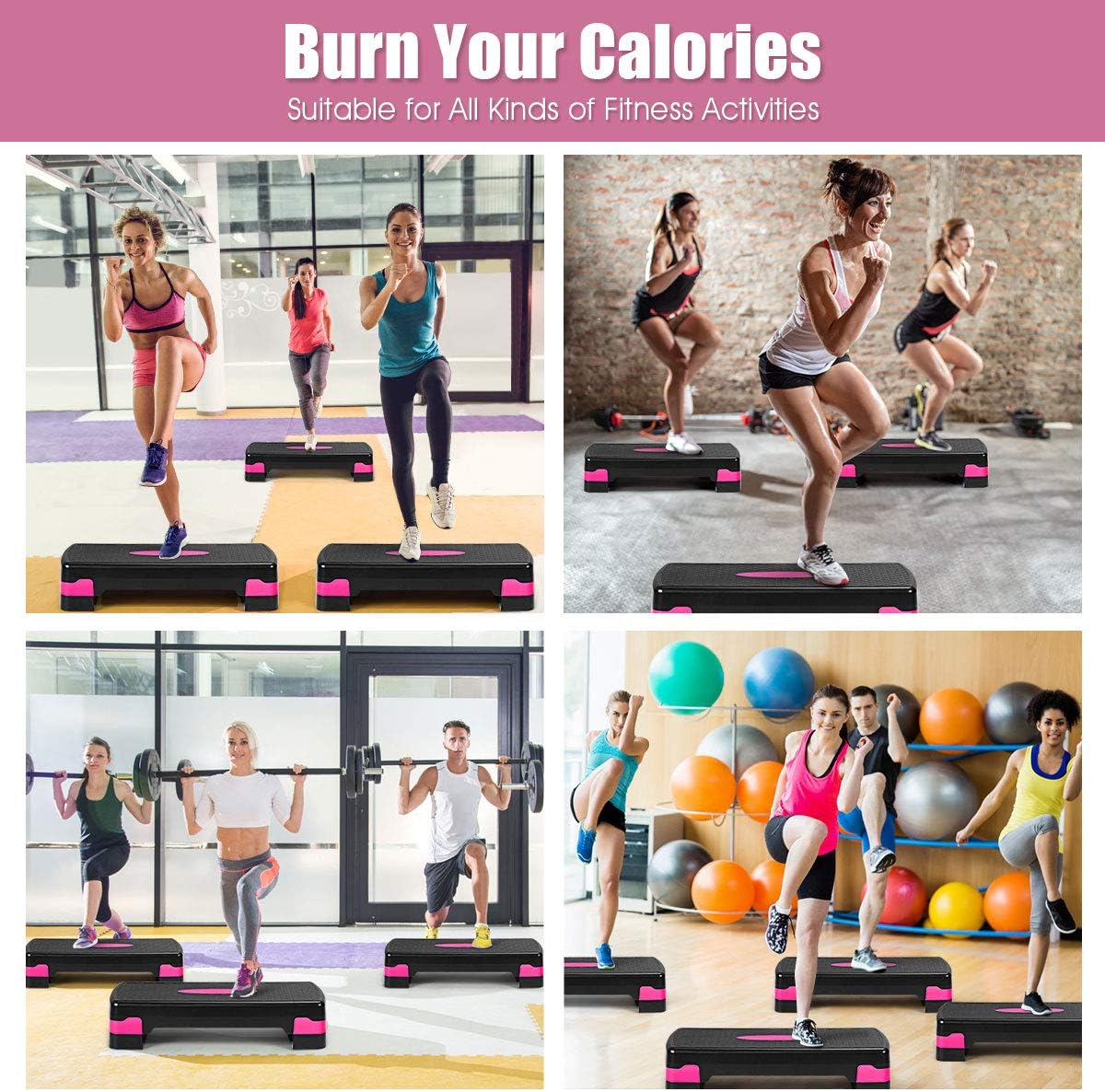 Goplus Step Platform, 26" Adjustable Aerobic Exercise Step Deck with Risers and Non-Slip Surface, 4” - 6”Levels Height-Adjustable, for Home Gym Exercise Fitness Workout