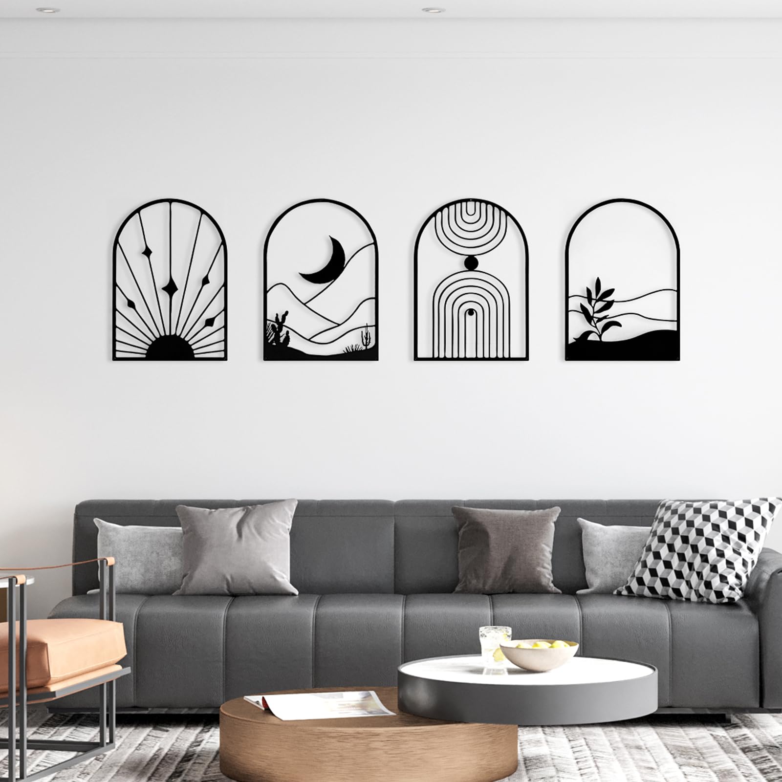 WOWSTAR 4 Pcs Black Large Metal Wall Art