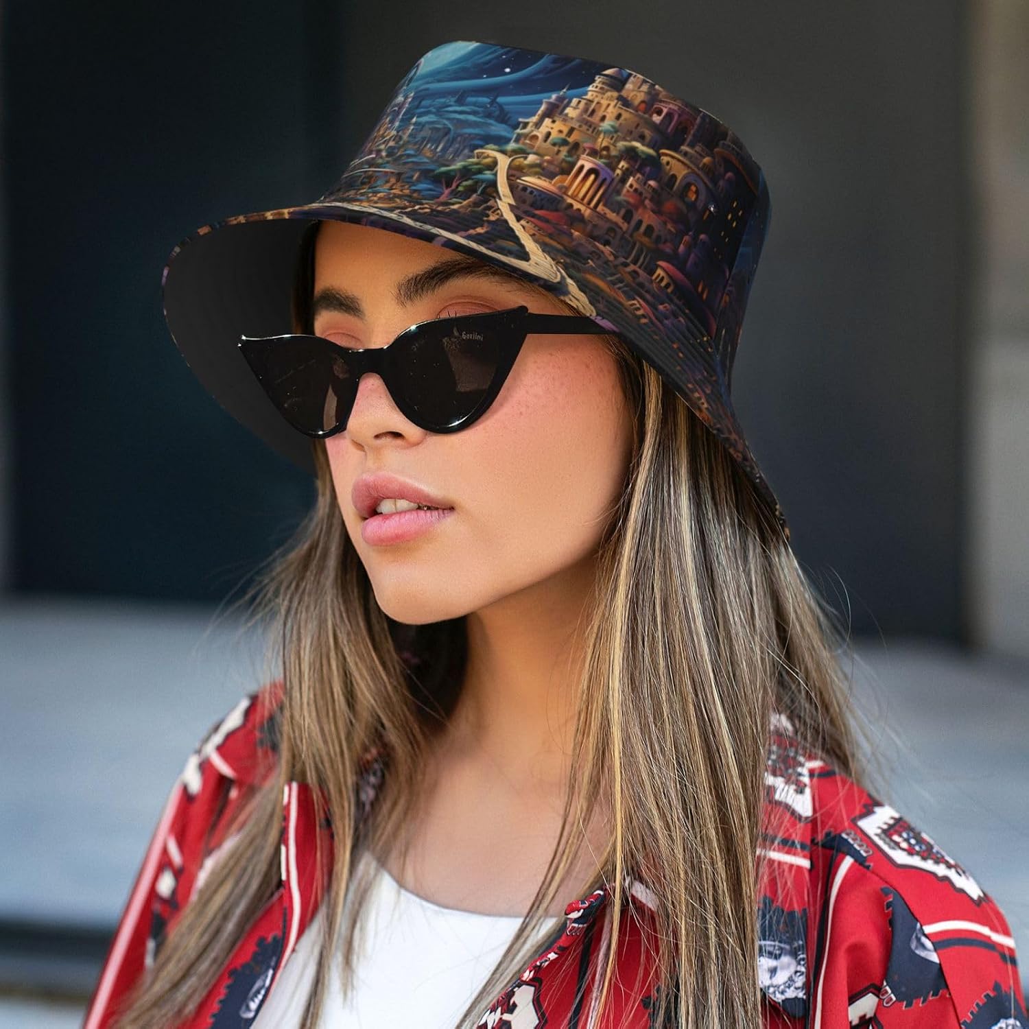 Wonderful Road Prints Summer Outdoor Travel Bucket hat, a Beach Sun hat Suitable for Both Men and Women Black