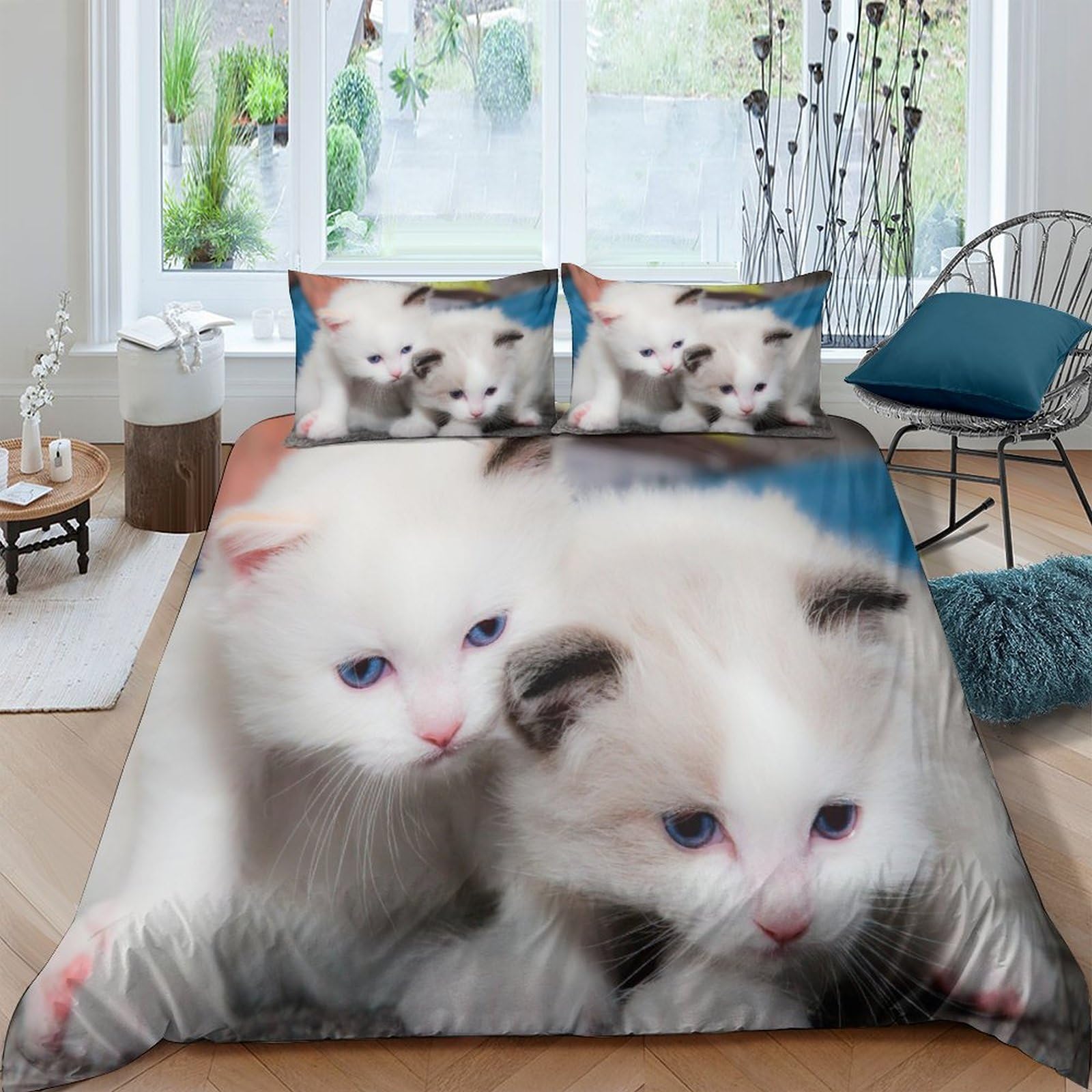 Parure de lit chat impression 3D réaliste avec housse de couette zippée