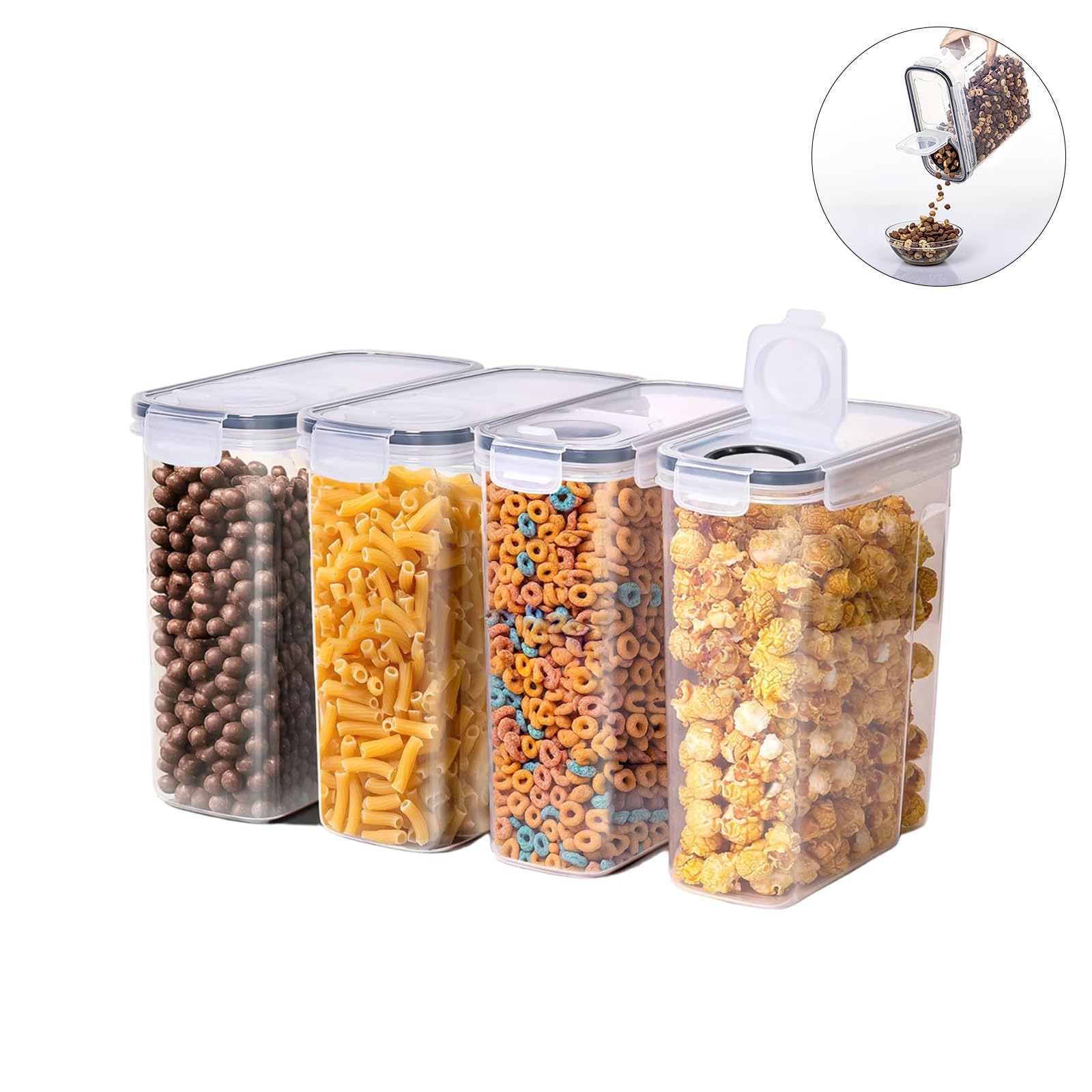 4 Pièce Bocaux Hermetiques Alimentaires en Plastique Scellée, Boite de Conservation Alimentaire Cuisine, Boîtes de Rangement Alimentaire Hermétiques avec Couvercle, pour Muesli, Cornflakes