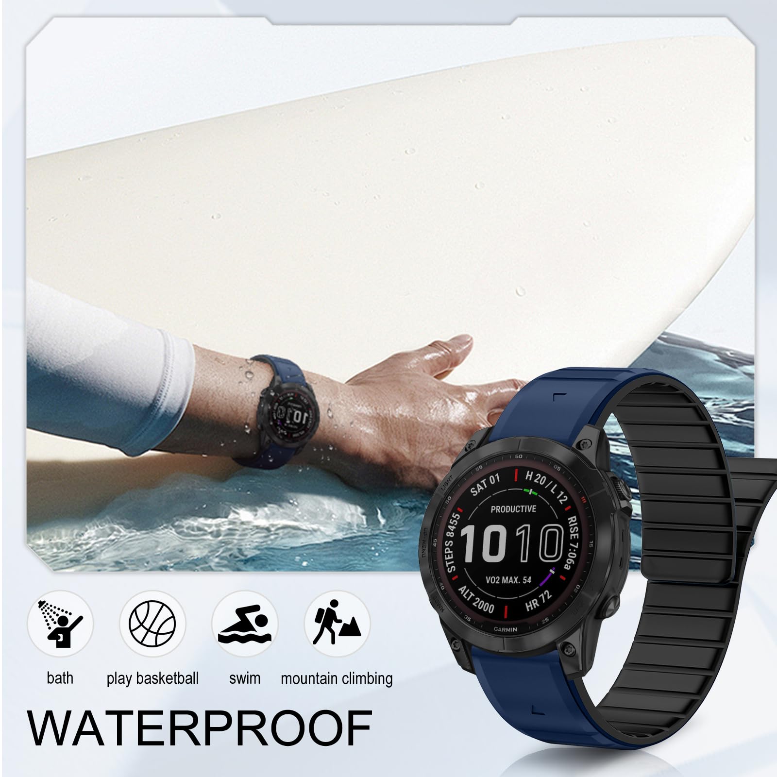 QuickFit 22mm Silikon Magnet Armband Für Garmin Fenix, Tactix, Quatix, Descent – Weich, Hautfreundlich, Einfach Wechselbar