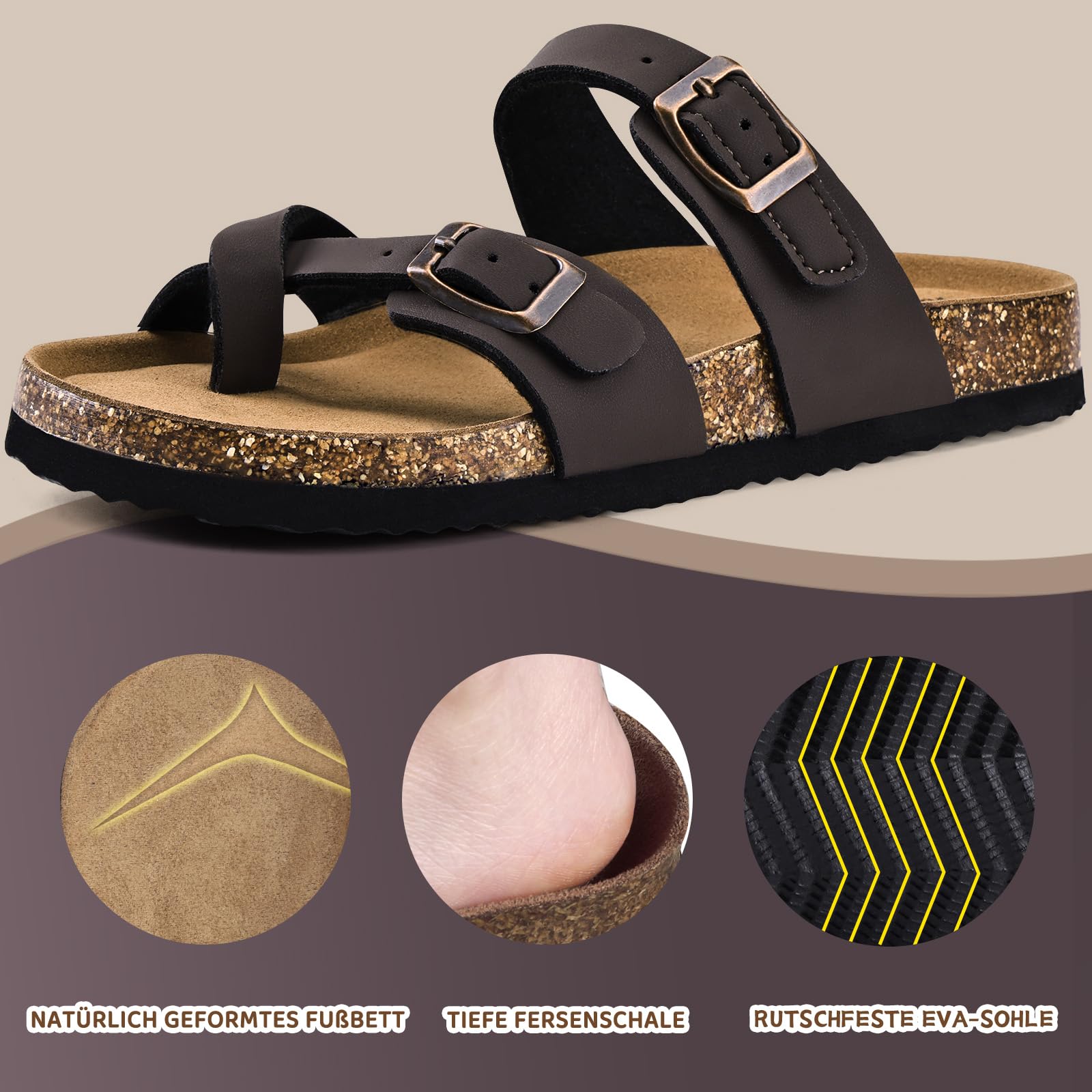 Torotto Chanclas de dedos para niños, chanclas con corcho, zapatillas para niñas y niños, correa ajustable, hebilla antideslizante, para interior y exterior