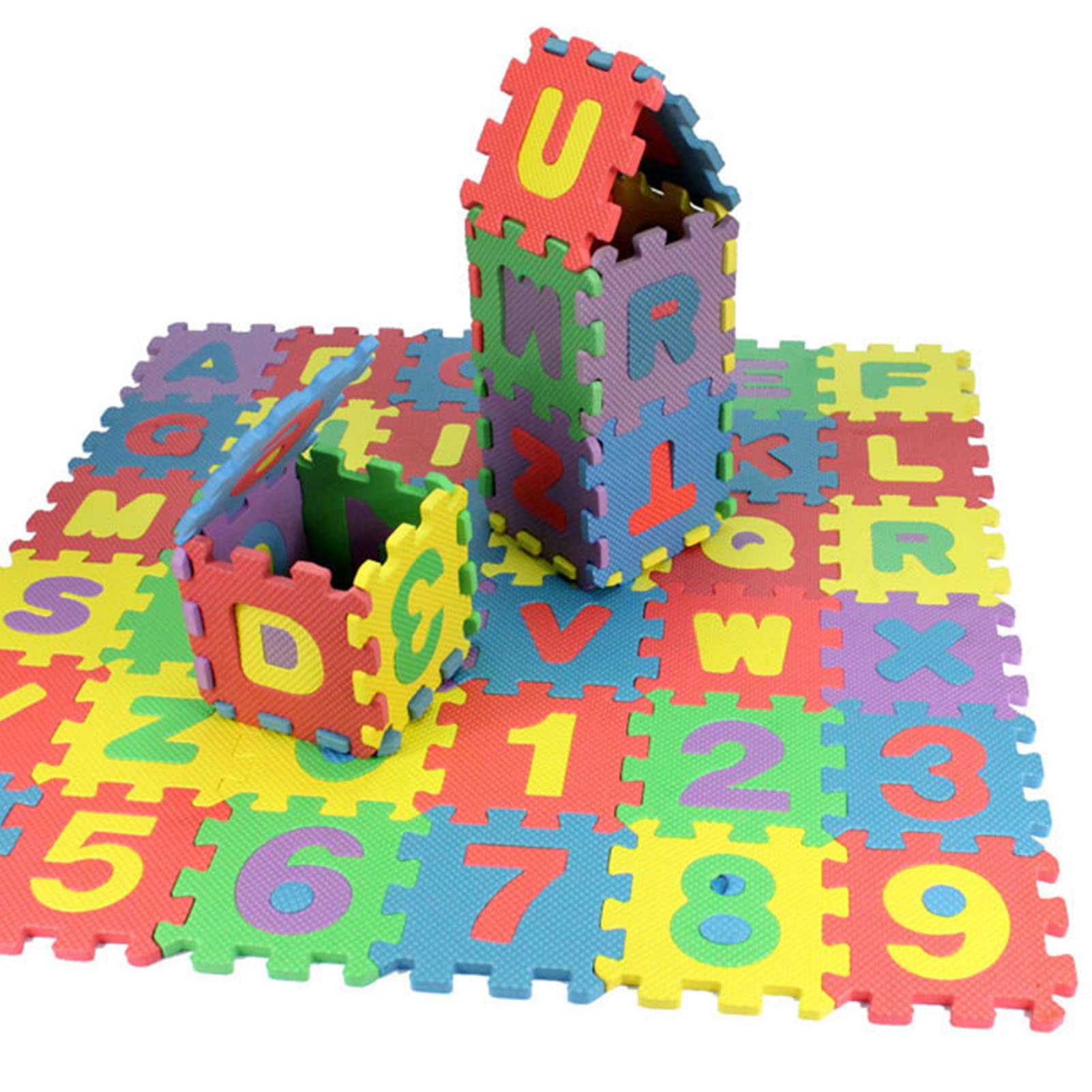 Maqulae 36pcs Alphabet Foam Puzzle Play Mat, Soft Interlocking ABC Number Floor Mat for Kids, Removable Easy Clean EVA Foam with Bright Colors, for Children 4-6 Years Old