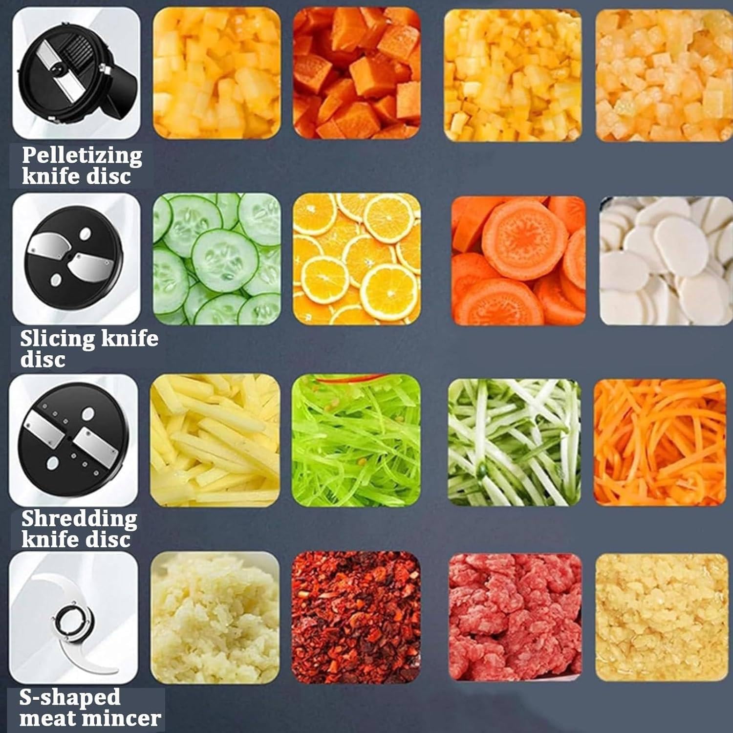 Cortador eléctrico de verduras, procesador de alimentos comercial, molinillo de carne multifuncional con 5 moldes y 2 ajustes de velocidad para cebollas, papas, zanahorias