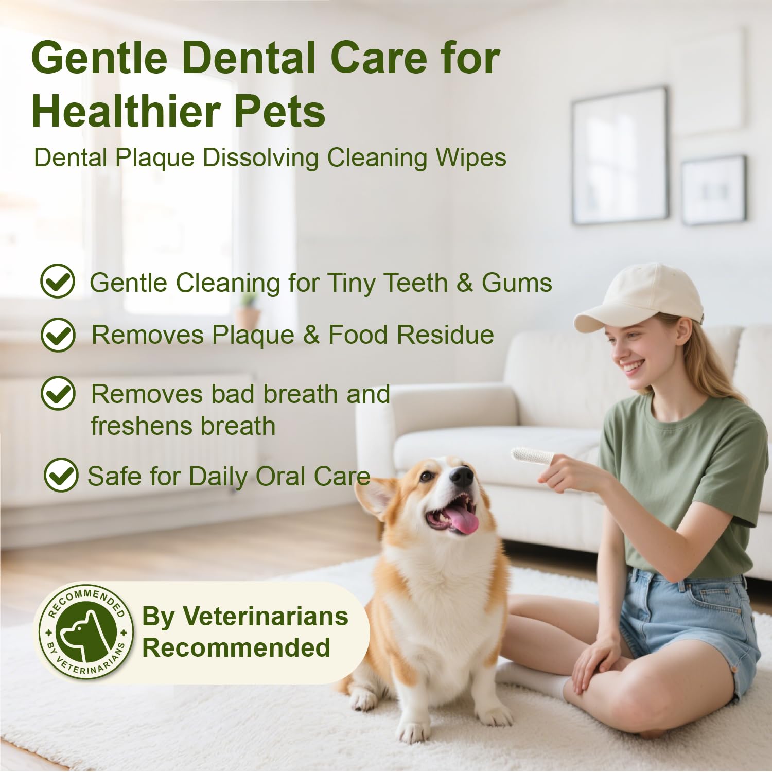 86zo Teeth Cleaning Wipes for Dogs & Cats, Dog Dental Care Finger Wipes, Clean Bad Breath by Cleaning Plaque and Tartar Buildup No-Rinse Dog Finger Toothbrush, 50 Counts