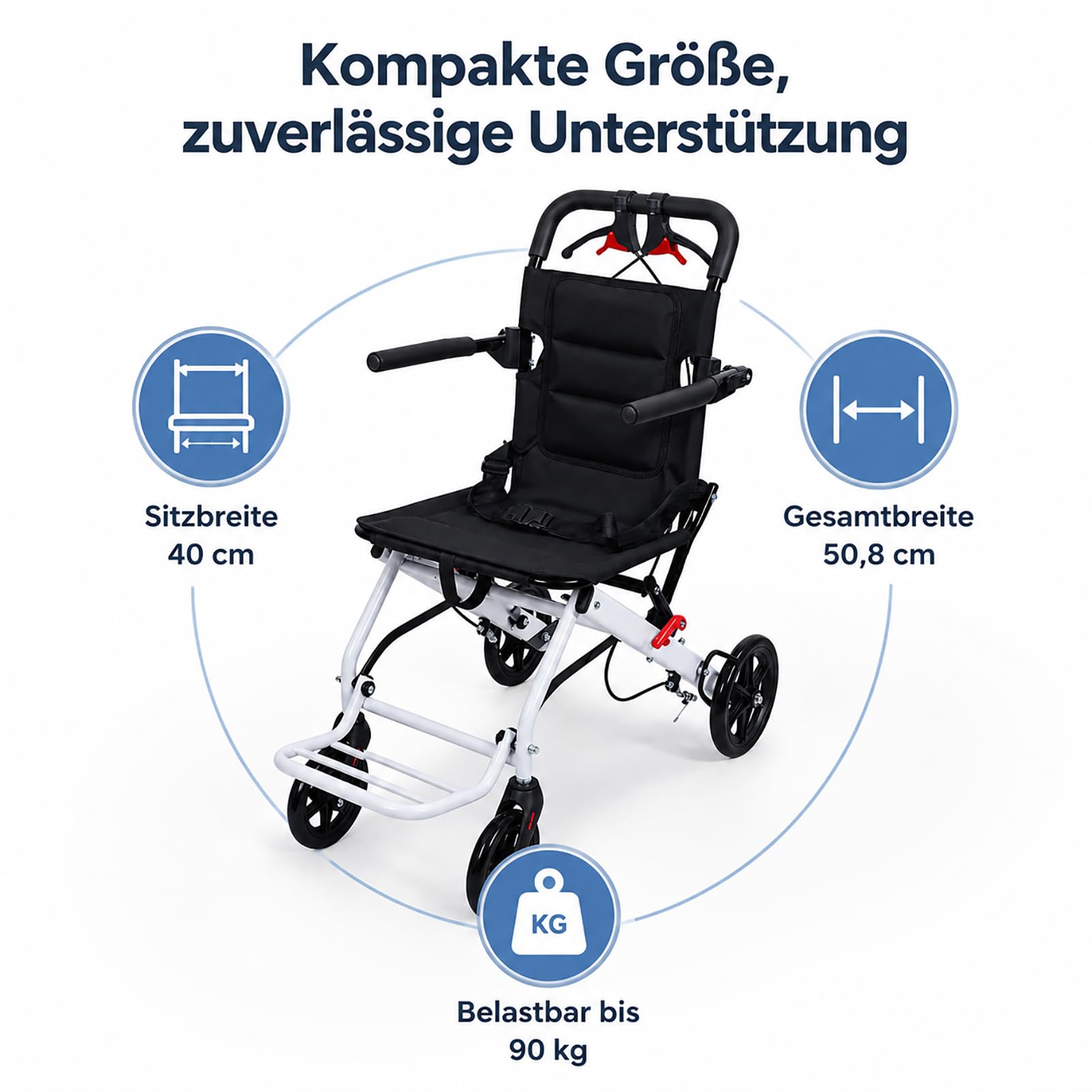 Leichtgewicht Rollstuhl Faltbar | Nur 8,2 kg, kompakt faltbar für Reisen und Alltag. Mit Sicherheitsgurt, PU Rädern und stabilem Carbonstahlrahmen.