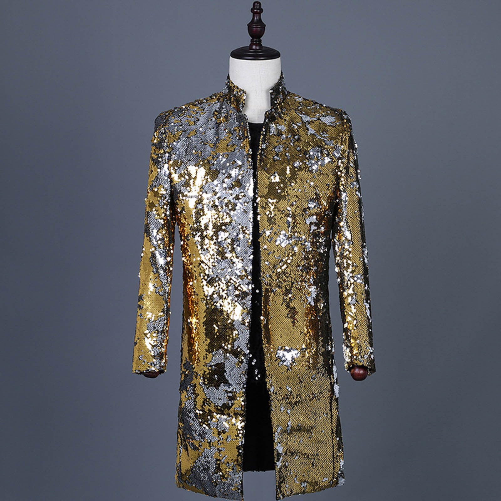 Generisch Papillon da uomo con paillettes in stile casual per spettacoli sul palco con giacca a maniche lunghe