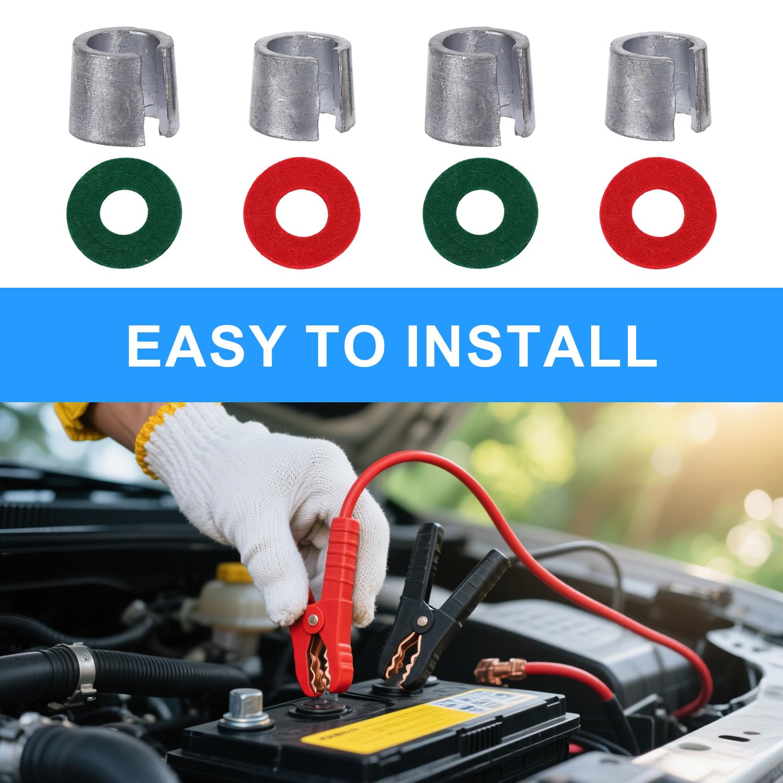 4 Spessori Per Terminali Di Batteria Auto In Piombo Con Rondelle In Feltro - Kit Riparazione Morsetti Positivi E Negativi, Per Auto, Camper, Barche - 3