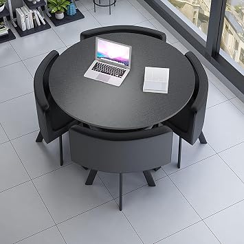 PUMPIE Office Reception Room Club Table and Chair Set, Coffee Table and Chair Set, Negotiation Table Sales Round Tables,Table and Chair Set Space-Saving Furniture Color Black