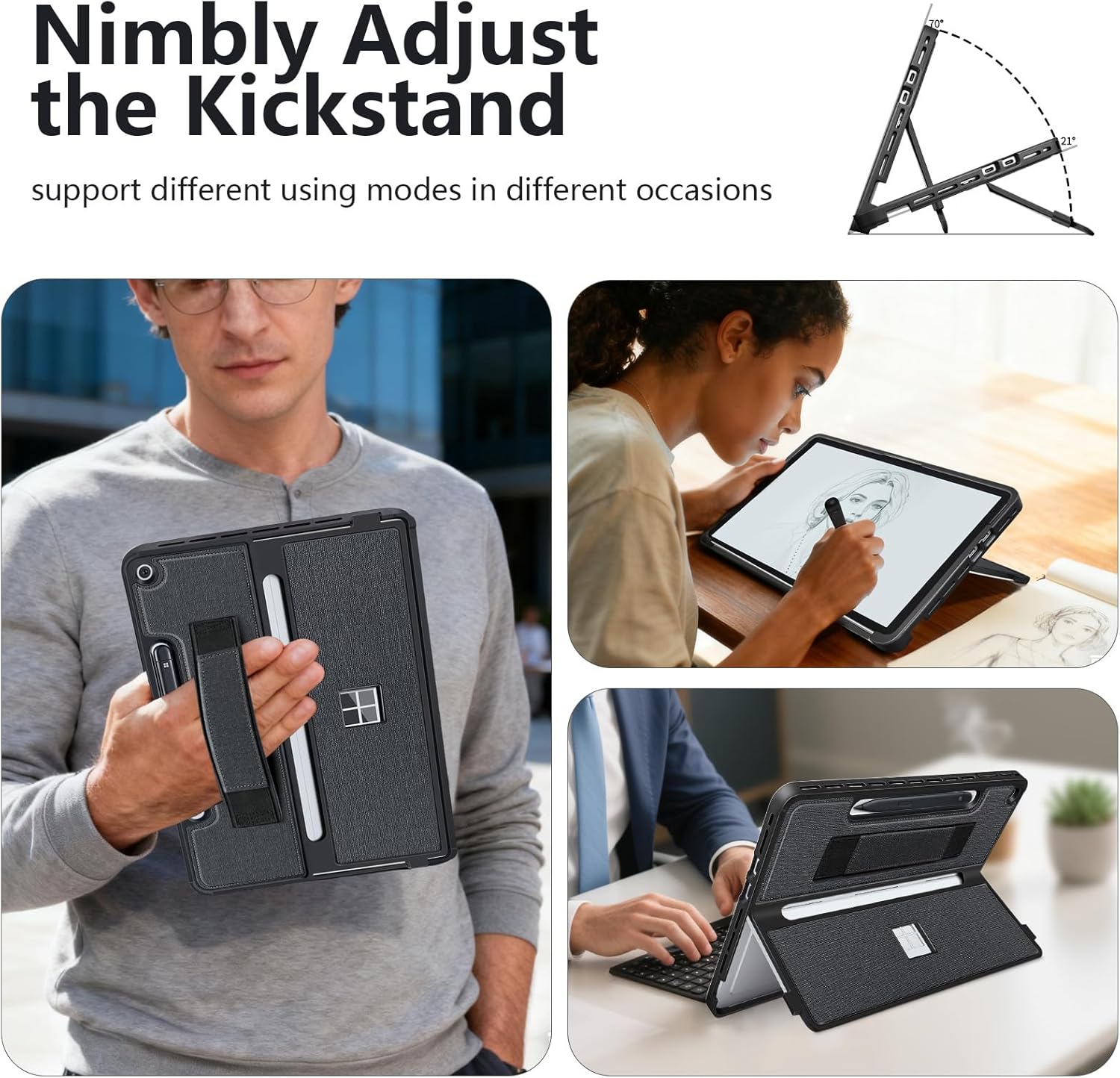 Protective Case for Microsoft Surface Pro 12 inch 2025 | Fall-Resistant Cover with Hand Strap | Compatible with Built-in Kickstand & Magnetic Slim Pen Storage & Type Cover Keyboard | Black - Image 7