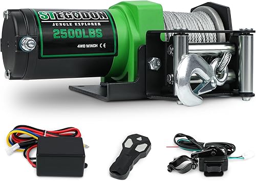 Cabrestante eléctrico ATVUTV de 2500 libras, cabrestante de cable de acero impermeable de 12 V, cabrestante eléctrico con control remoto con cable y