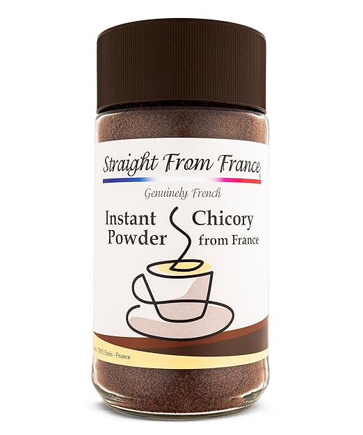 Straight From France Caffeine Free Instant Chicory Powder, Coffee Substitute Rich in Prebiotic Fibers, All Natural Coffee Alternative Made from Ground Chicory Roots 7 Oz