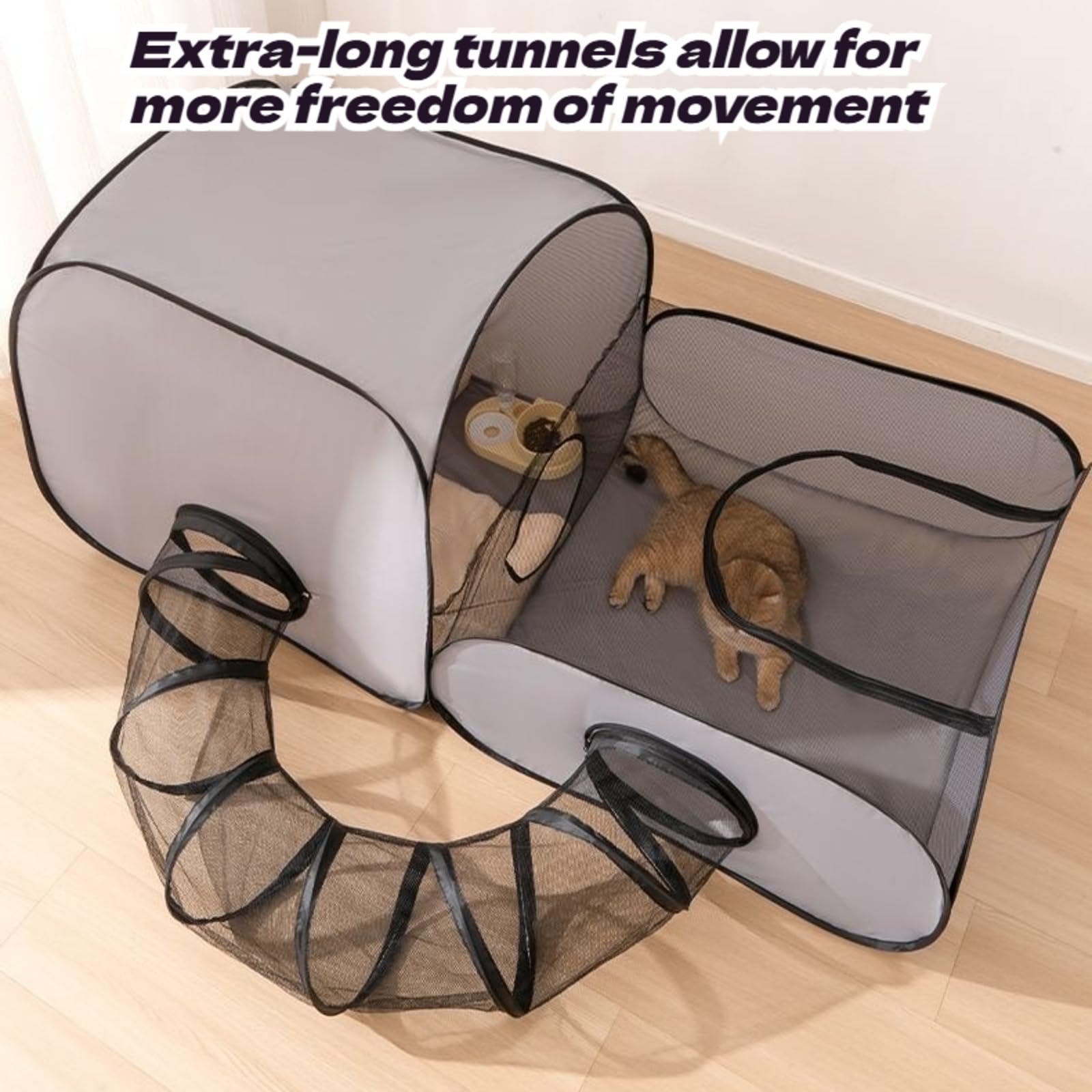 Parc d'extérieur pour Chat - Enclos pour Chat - avec Design Portable - Maison de Jeu Interactive avec Tunnel - Accessoire Portable pour Animaux de Compagnie pour Chiots et Petits (L)