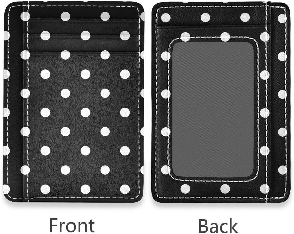 Bolaz Black Polka Dots Mini Front Pocket Wallet Credit Card Holder Slim RFID Blocking Sleeves for Women Men Credit Card Protector