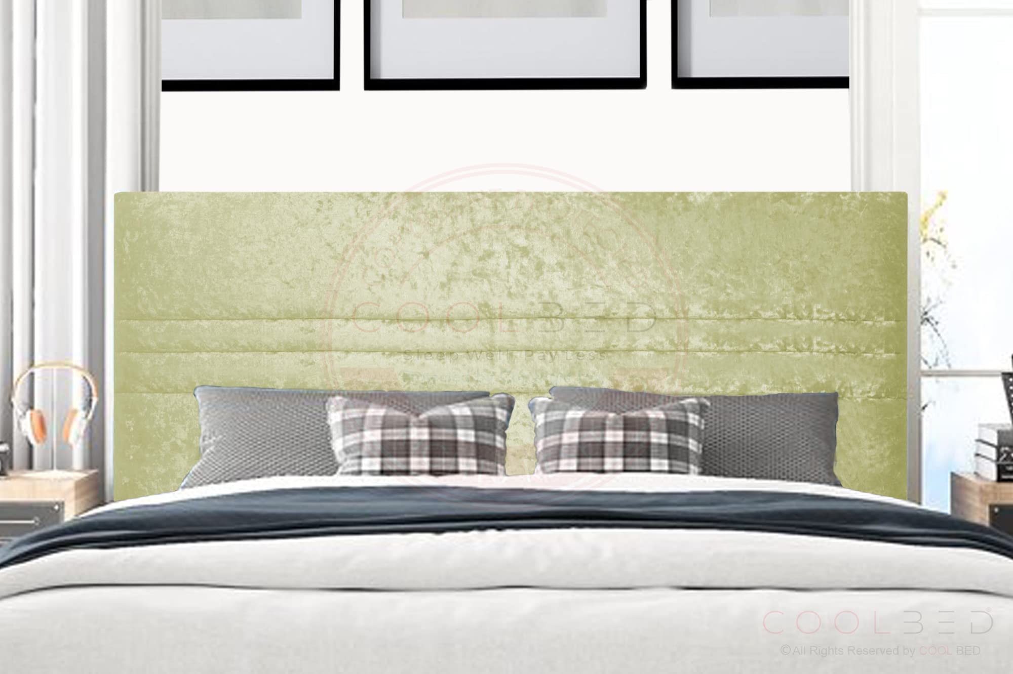 Mint Crushed Velvet Headboard for Divan Bed Base | Divan Bed Headboards | Panel Bed Headboard | Upholstered Headboard | Horizontal Headboard (Cream Crushed, Super King (6') - 26" (H))