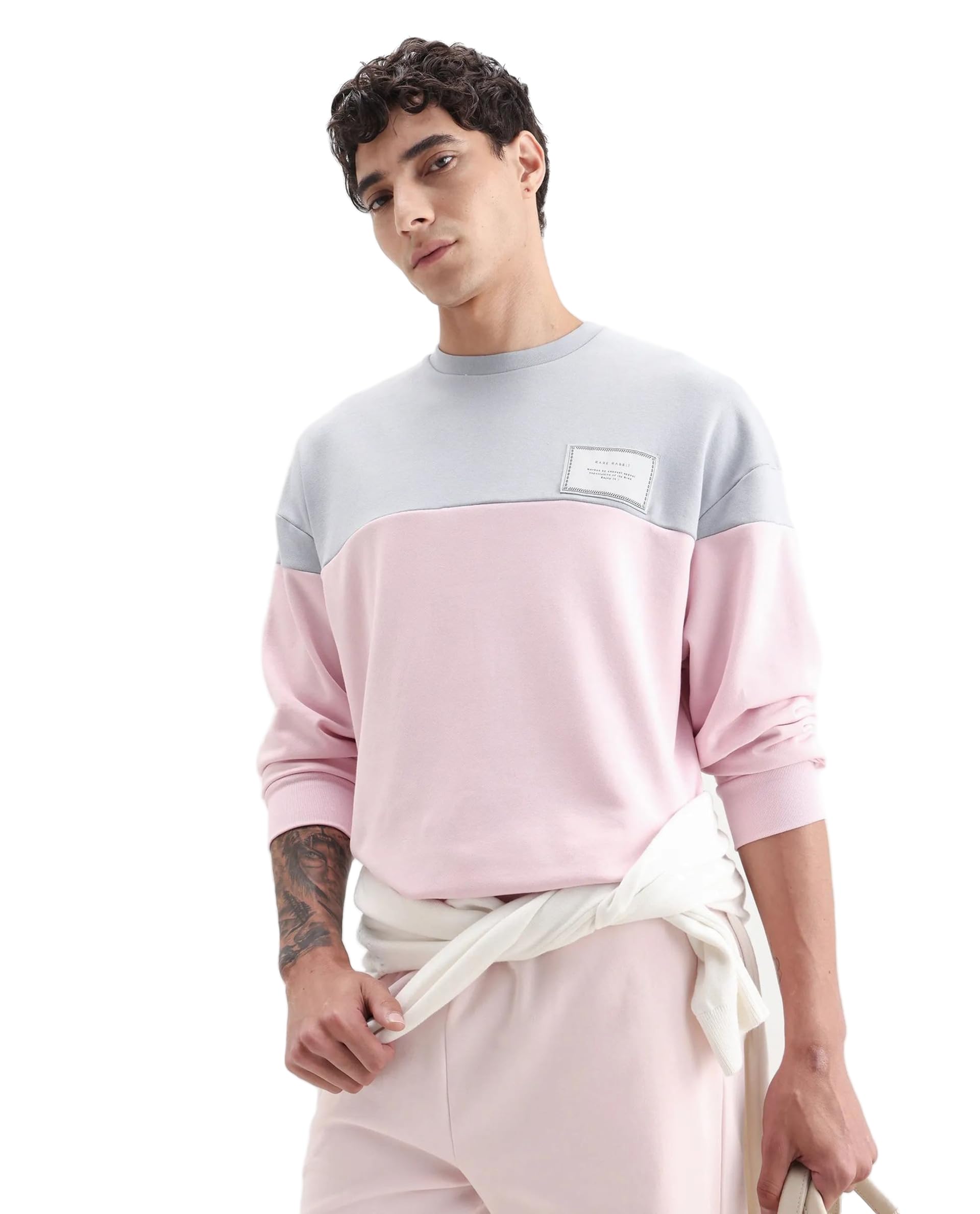 rare rabbit Men Doel Boxy Colourblocked Cotton Blend Crew Neck Long Sleeve Sweatshirt-picture-21
