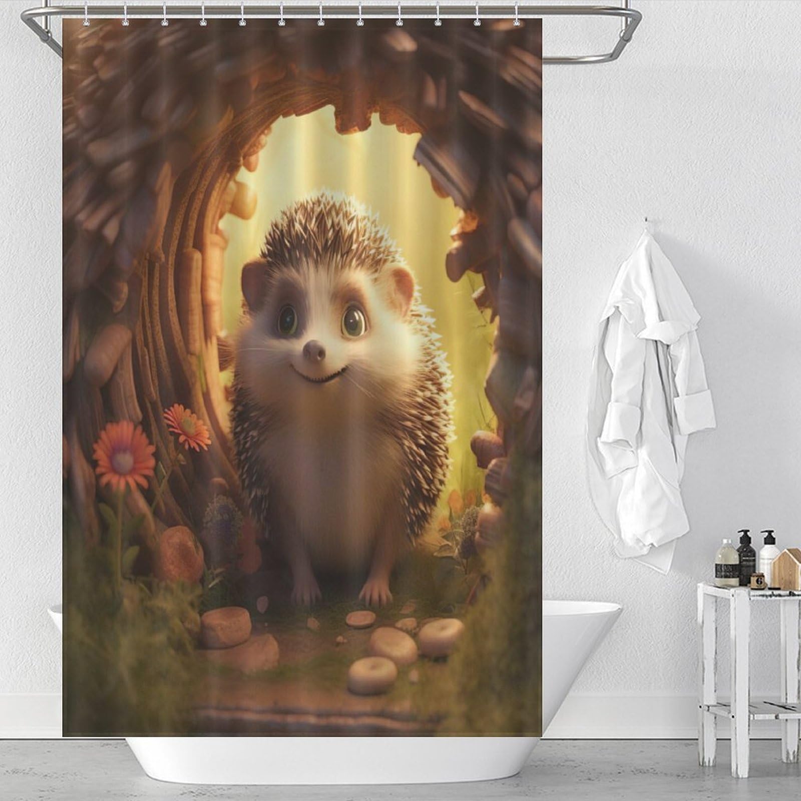 Rideau de douche hérisson pour créer une ambiance nature et ludique dans votre salle de bain