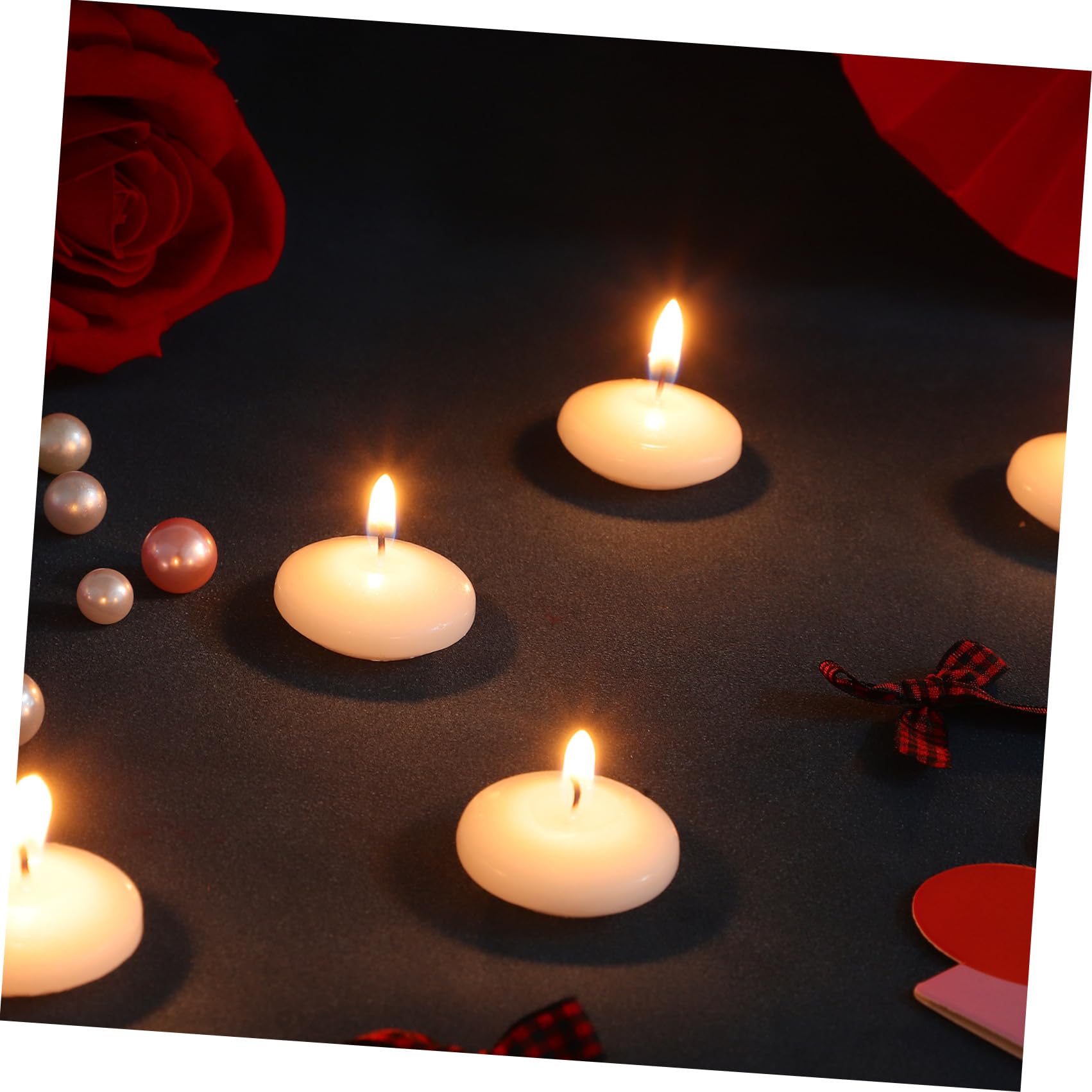 jojofuny 50 Piezas Velas Flotantes Decorativas para Boda Luz Cálida, Cera de Parafina, Diseño Redondo Elegante y Romántico para Eventos y Fiestas