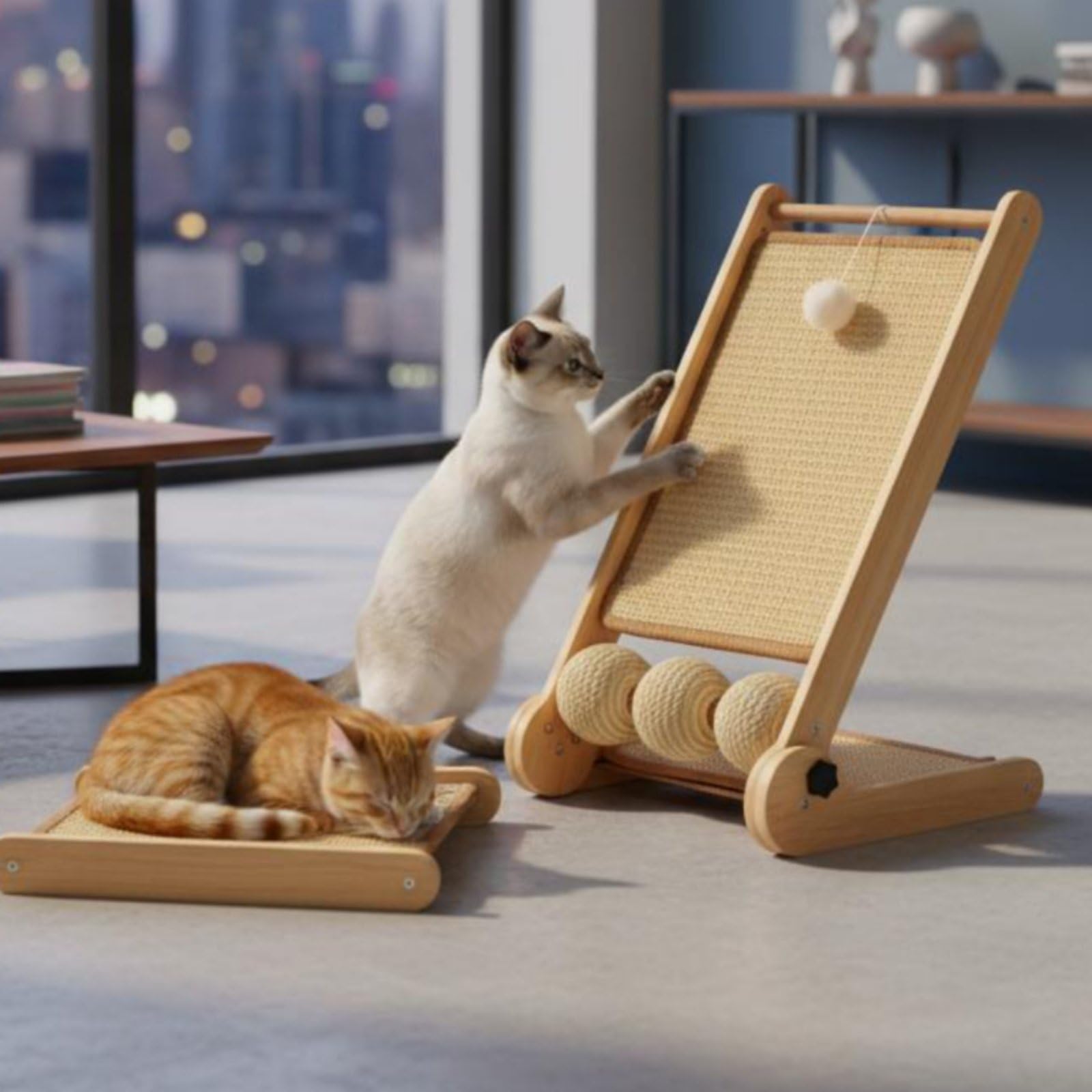 Jiuvaso Tiragraffi per Gatti Tiragraffi Tavola Pedana Rifugio con Superficie in Sisal Resistente All’usura Cornice Pieghevole a L Adatto per Appartamento Salone Camera Angoli