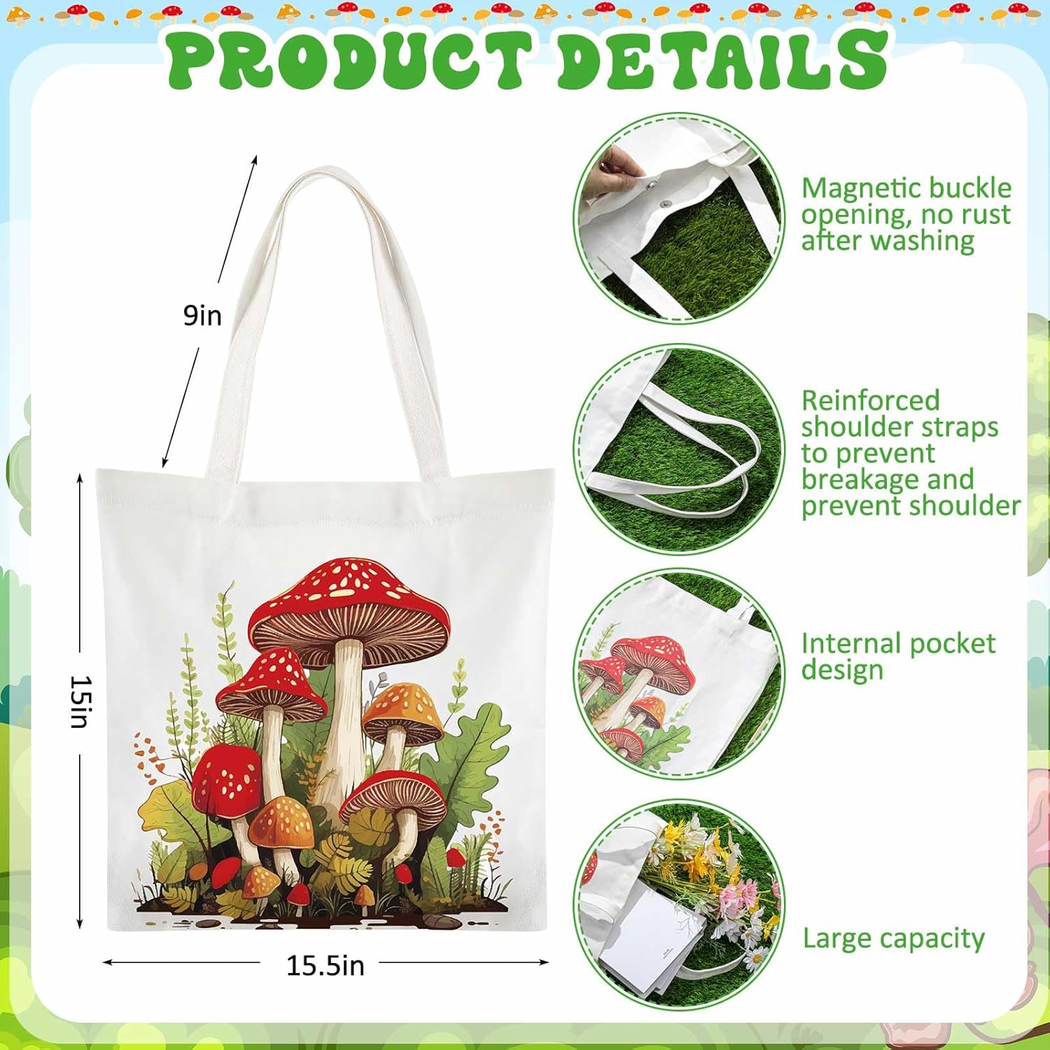 Paterr 6 Pcs Mushroom Themed Gifts for Women Christmas Canvas Tote Bag Makeup Bag Print Blanket Socks 16oz Glass Coffee Cup with Straw Cute Keychain for Christmas Birthday Girls Daughters Sister - Image 2