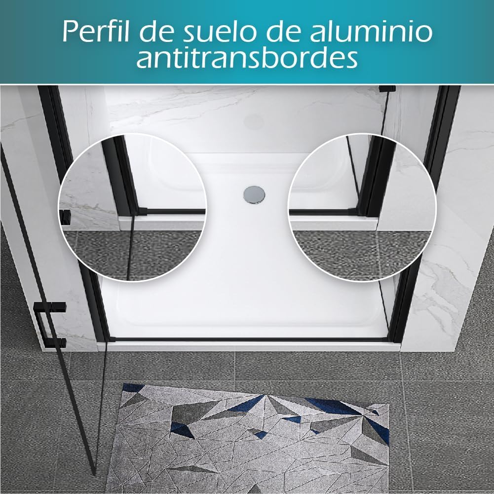 Puerta de Ducha Lara | Apertura Abatible, Cristal Seguridad 6mm, Negro Mate, Varias Medidas (negro mate, 74-77 | 195 cm)