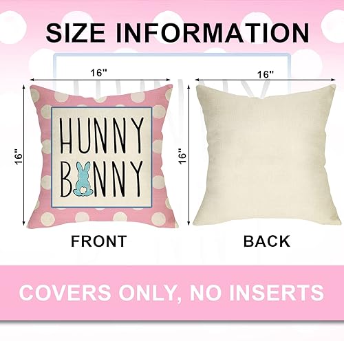 Miniatura 2 de Juego de 4 fundas de almohada decorativas con diseño de conejo de Pascua feliz de 16 x 16 pulgadas, diseño de conejo, hippity hopity, decoración de