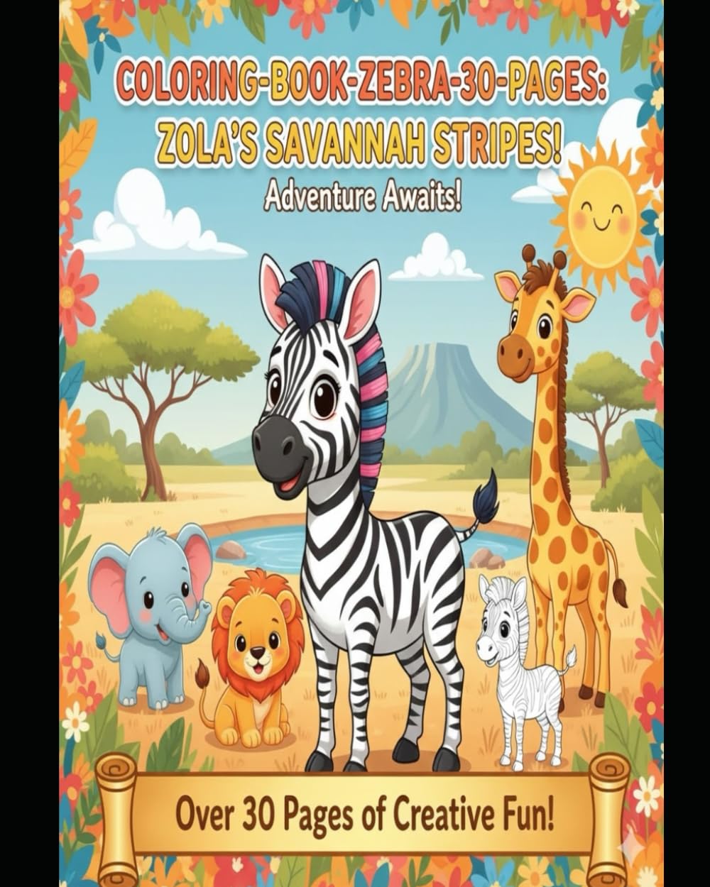 Kids coloring books: children zebra colouring book