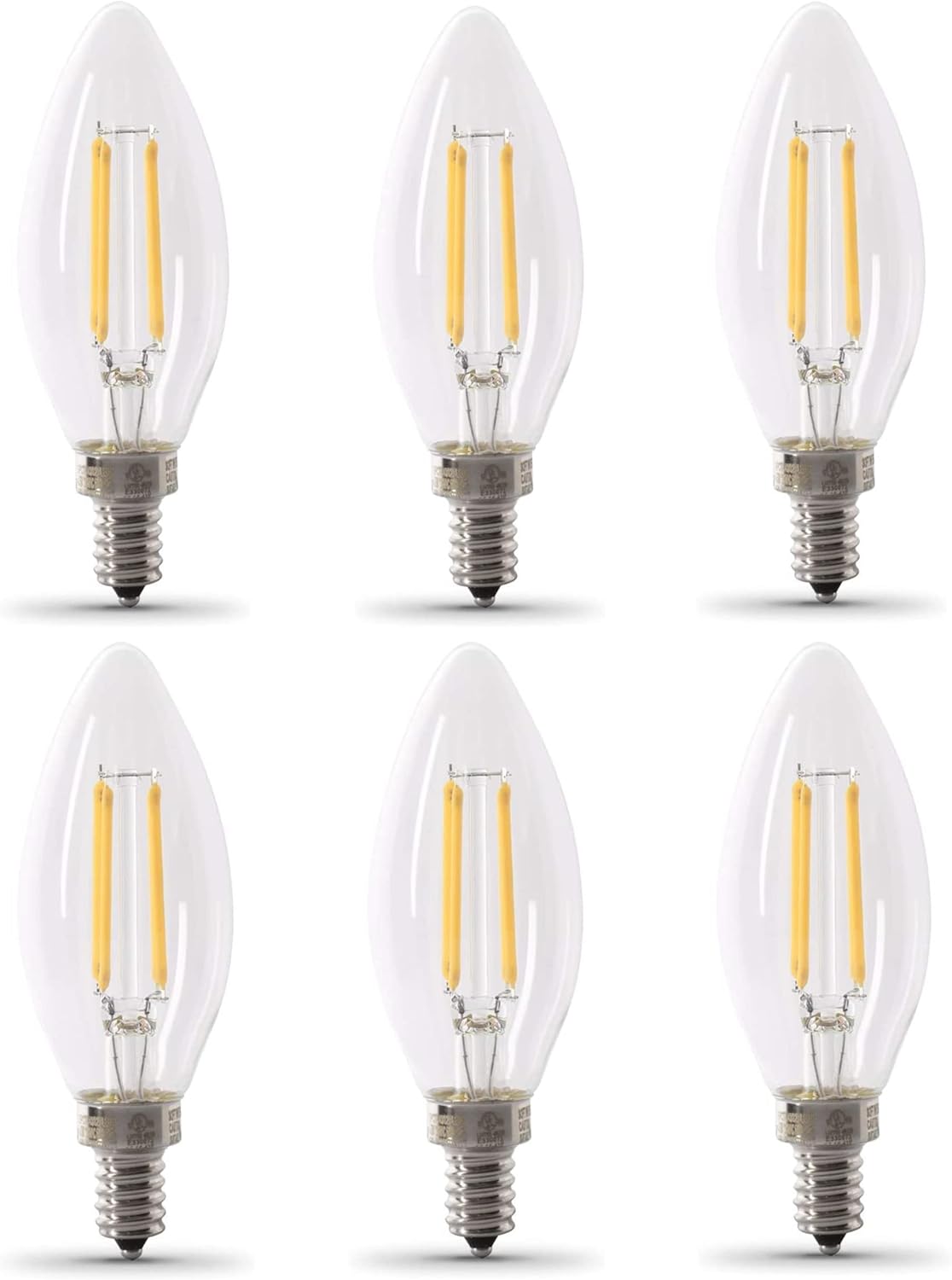 Feit Electric 40-Watt Equivalent B10 LED Light Bulb, Dimmable Enhance Glass Candelabra Filament, 300 Lumens, 13 Yrs. Lifetime, 5000K Daylight, 6-Pack - CTC40 950CA FIL 6