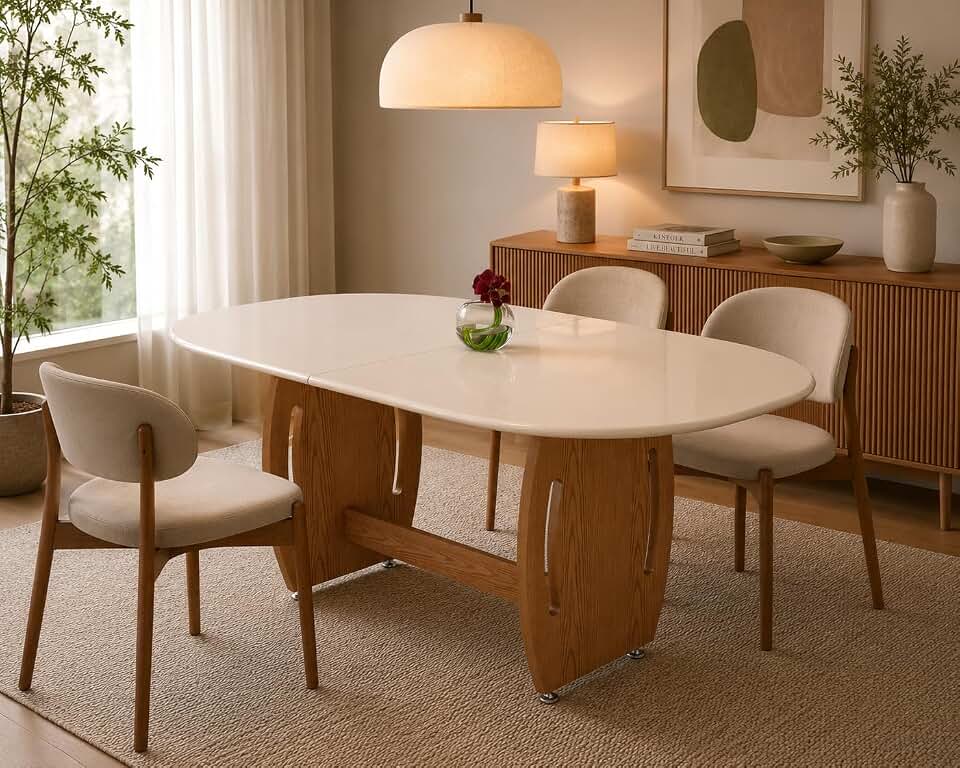 Mesa de Jantar Oval 1,37x90 cm 4 E 6 Lugares Em MDF/MDP