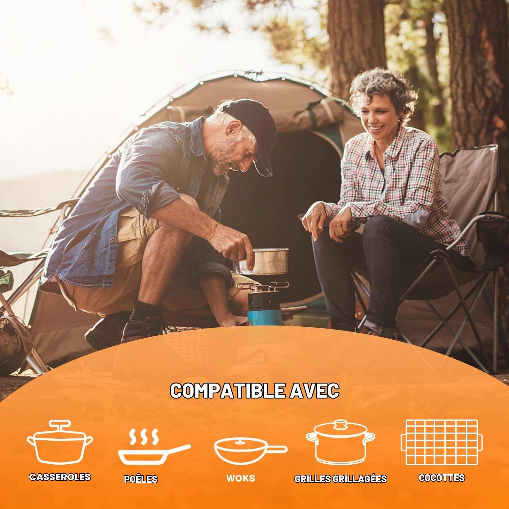 Onlyfire Rocket Stove, Réchaud à Bois Avec Support, Double Porte, Poêle en Fonte, Pour Camping, Barbecue, Ébullition d'Eau, Dutch Oven, Portable, Noir
