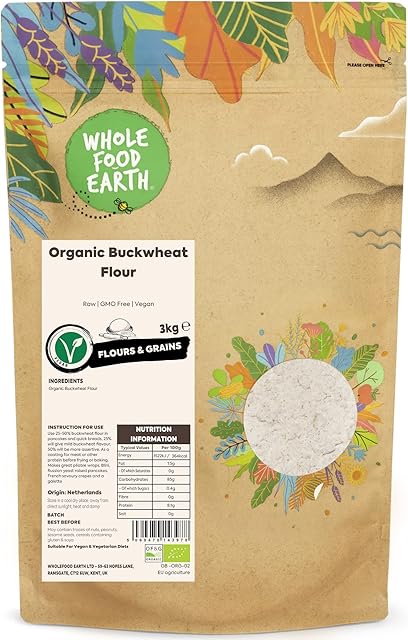 Wholefood Earth Organic Buckwheat Flour  3 kg | Raw, GMO Free & Vegan | Certified Organic