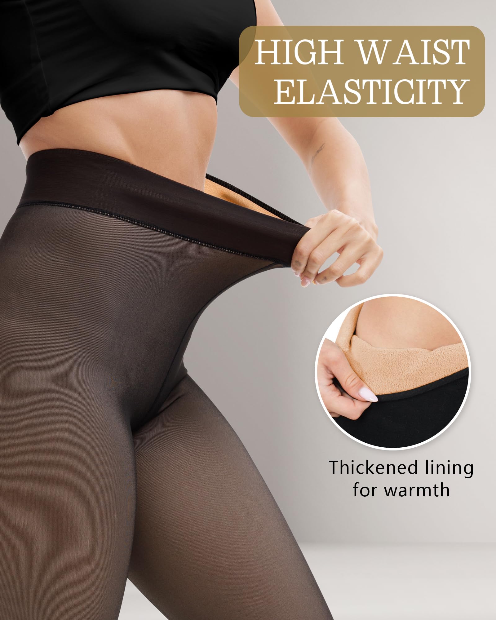 HONGTEYA 2 Pairs Fleece Lined Tights Women - Warm Sheer Pantyhose Fake Translucent Tights Winter Thermal Leggings