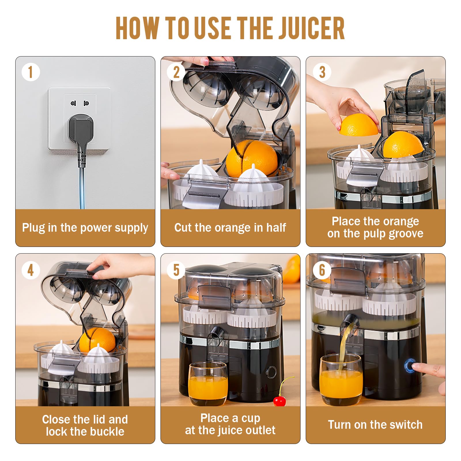 Zitruspresse Elektrisch, 100 Watt Doppelkopf Saftpresse, Zitronenpresse, Orangenpresse, Limettenpresse, Juicer Entsafter, leicht zu reinigen und zu benutzen, Schwarz
